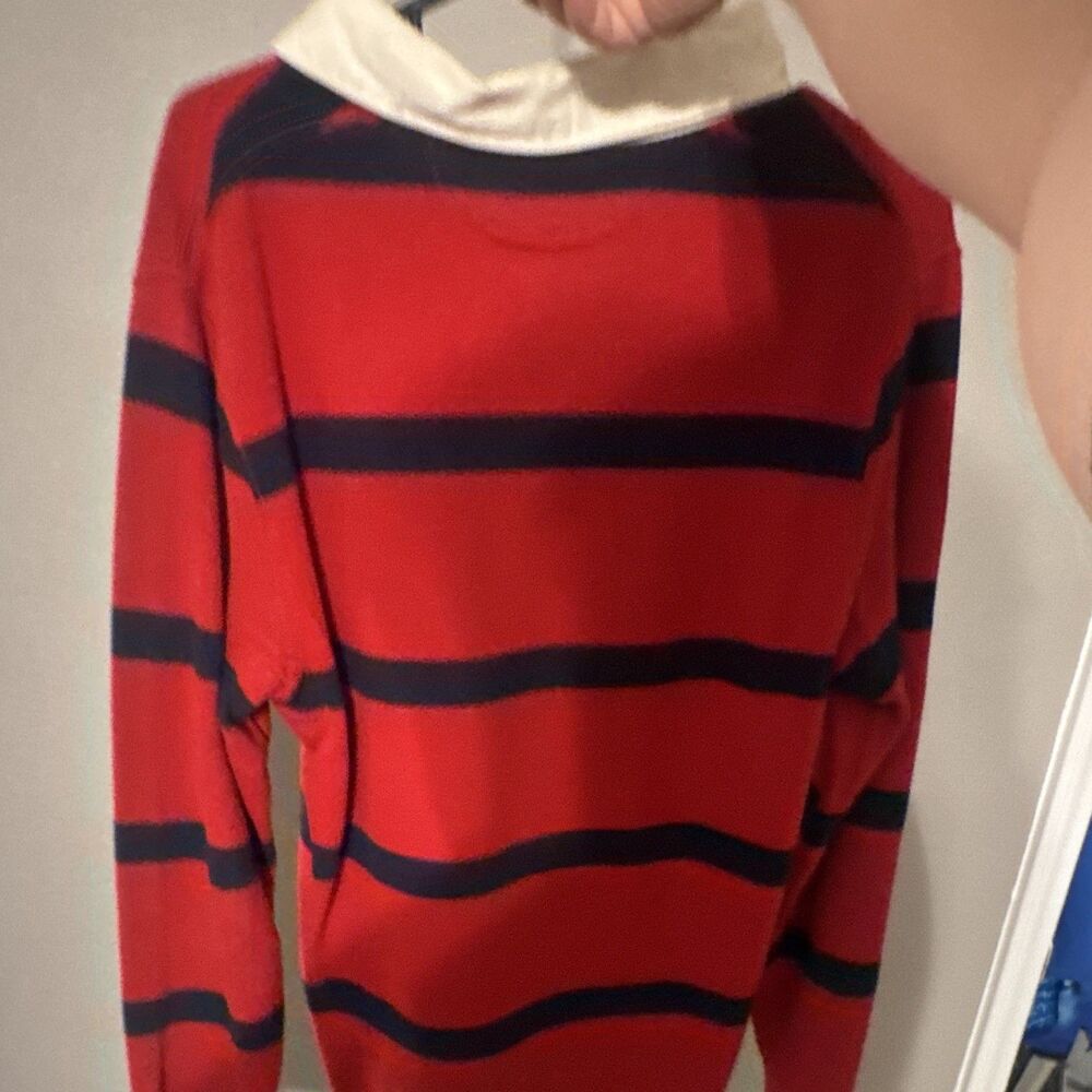 Polo Ralph Lauren Men's SMALL Red/Navy/White Striped Long Sleeve Logo Polo - Picture 4 of 4